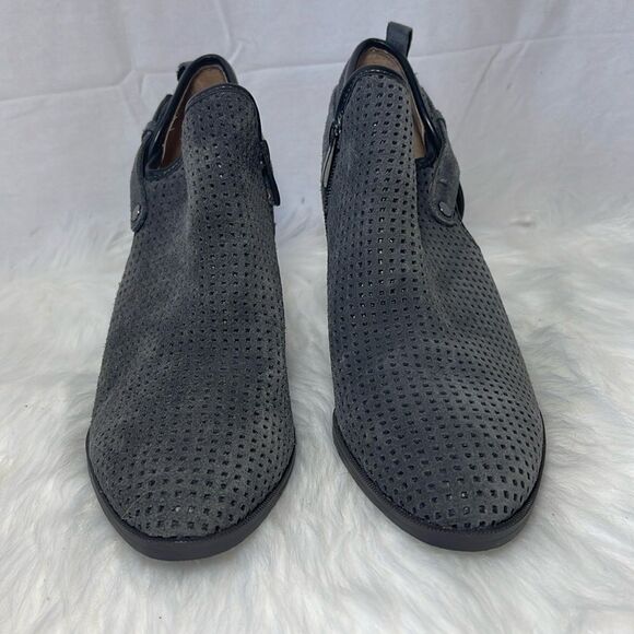Franco Sarto Dale 2 NWOT Charcoal Perforated Suede Heeled Booties Sz 9.5 - Picture 2 of 6